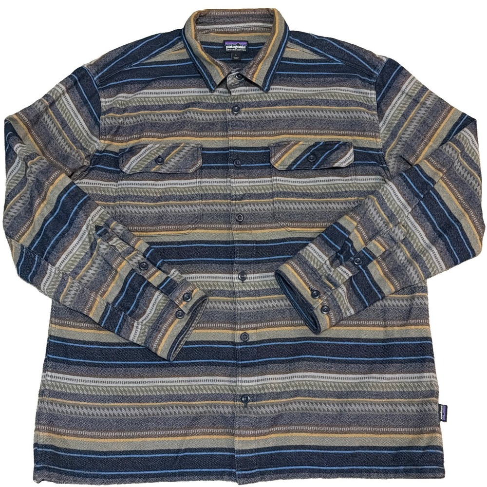 Patagonia Fjord Flannel Shirt Mens Large Folk Dobby Outdoor Organic Pockets EUC